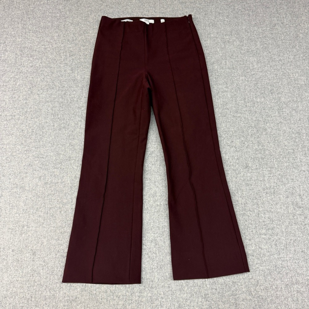 Vince Pintuck Flare Leg Trousers Size Small Burgundy Italian Fabric Side Zip Red
